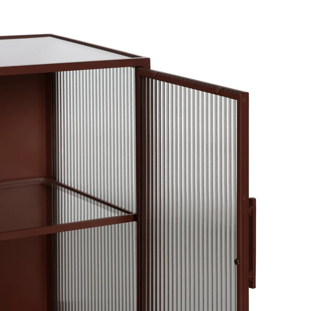 Manuel buffet with tile-colored metal frame and ribbed glass doors in a modern interior