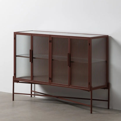 Manuel buffet with tile-colored metal frame and ribbed glass doors in a modern interior