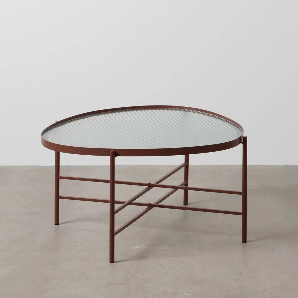 Alejandro tile-colored metal coffee table with ribbed glass top in a contemporary setting