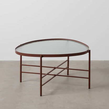 Alejandro tile-colored metal coffee table with ribbed glass top in a contemporary setting