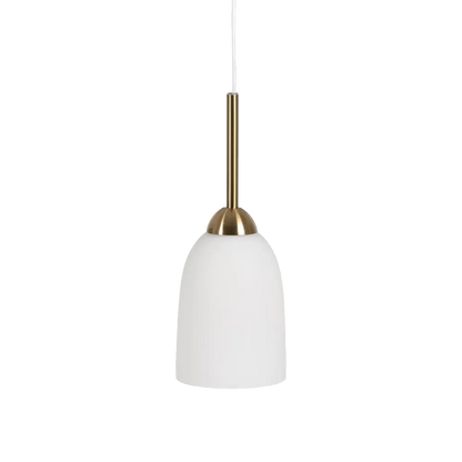 Aurora ceiling lamp with white glass shade and gold metal detail by AK Interior Living.