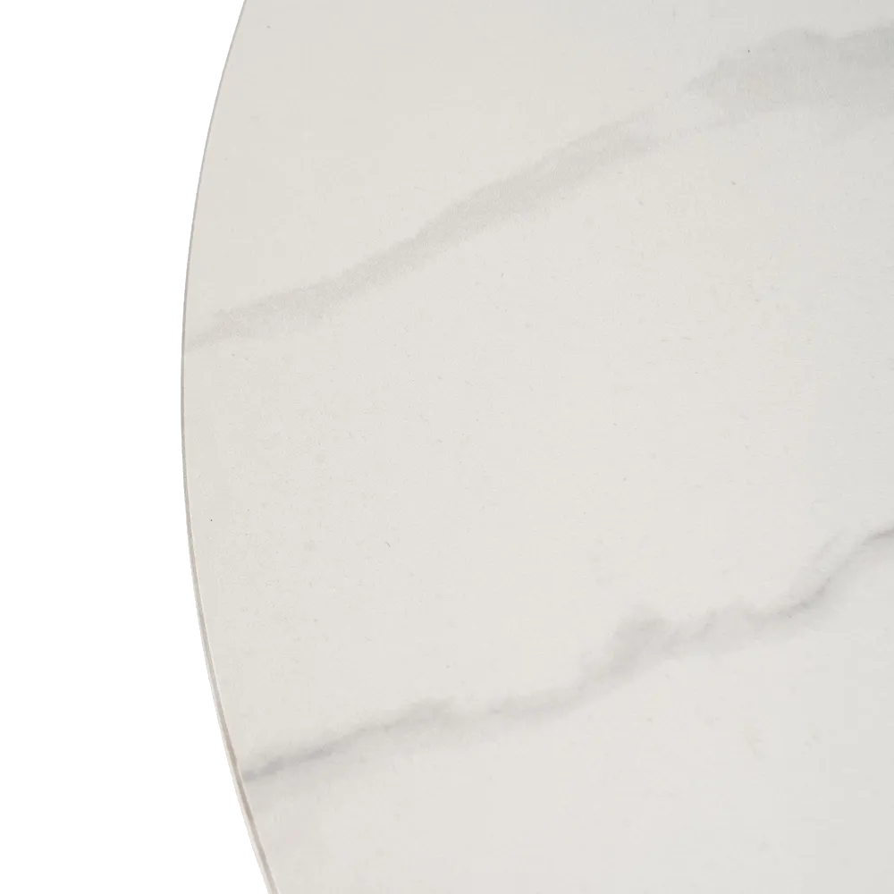 Sierra coffee table with imitation marble ceramic top and natural wood base. 2 cm thick top for a modern, durable finish. By AK Interior Living.
