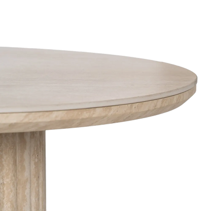 Verona travertine coffee table with oval top and fluted twin base. Elegant natural stone design for modern living rooms. By AK Interior Living.