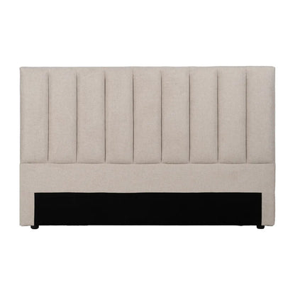 Xavier beige fabric headboard with vertical panels and black base, 160 cm wide for double or queen-sized beds