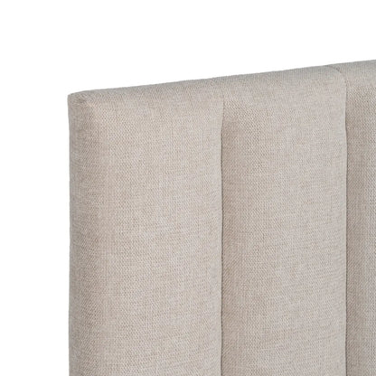 Xavier beige fabric headboard with vertical panels and black base, 160 cm wide for double or queen-sized beds