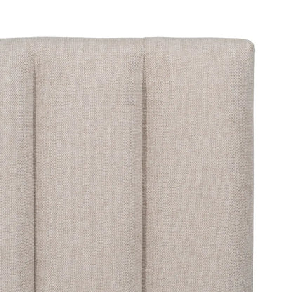 Xavier beige fabric headboard with vertical panels and black base, 160 cm wide for double or queen-sized beds