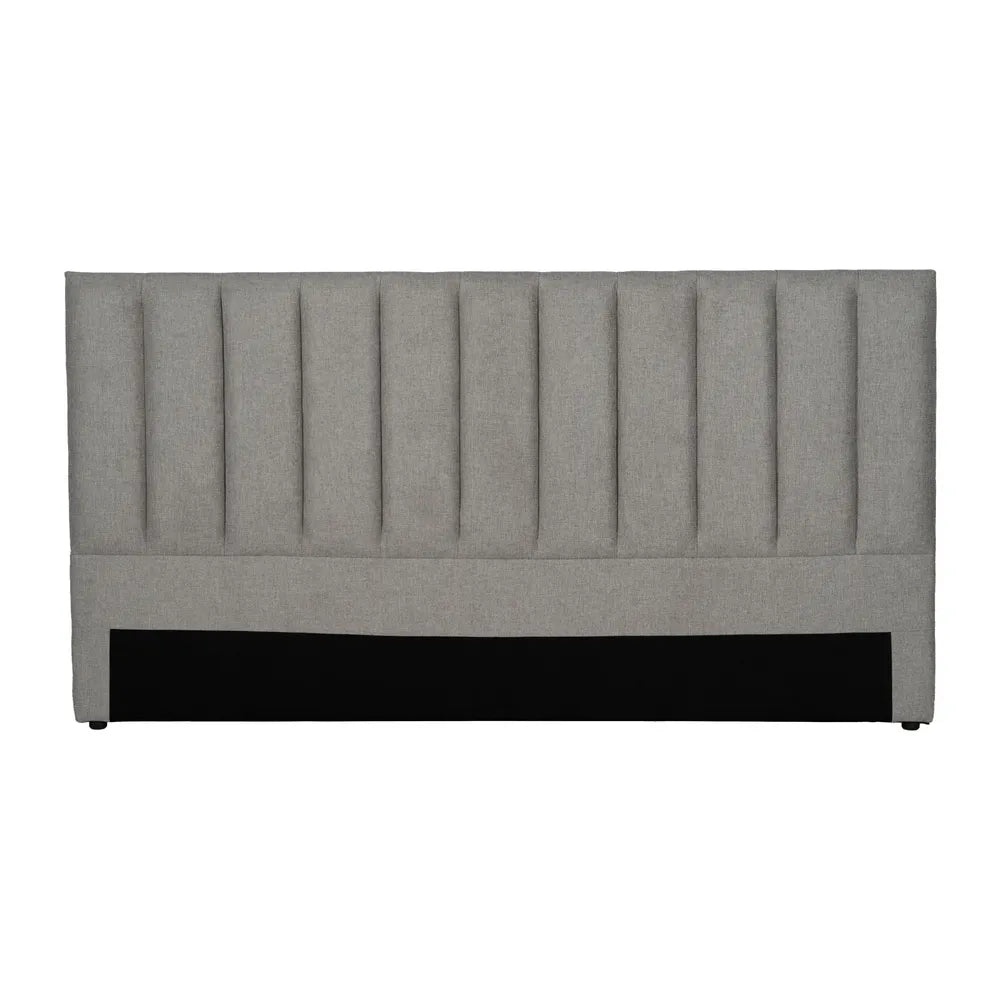 Amaia grey upholstered headboard with vertical channels, 190 cm wide, ideal for king or queen size beds, modern fabric design