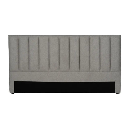 Amaia grey upholstered headboard with vertical channels, 190 cm wide, ideal for king or queen size beds, modern fabric design
