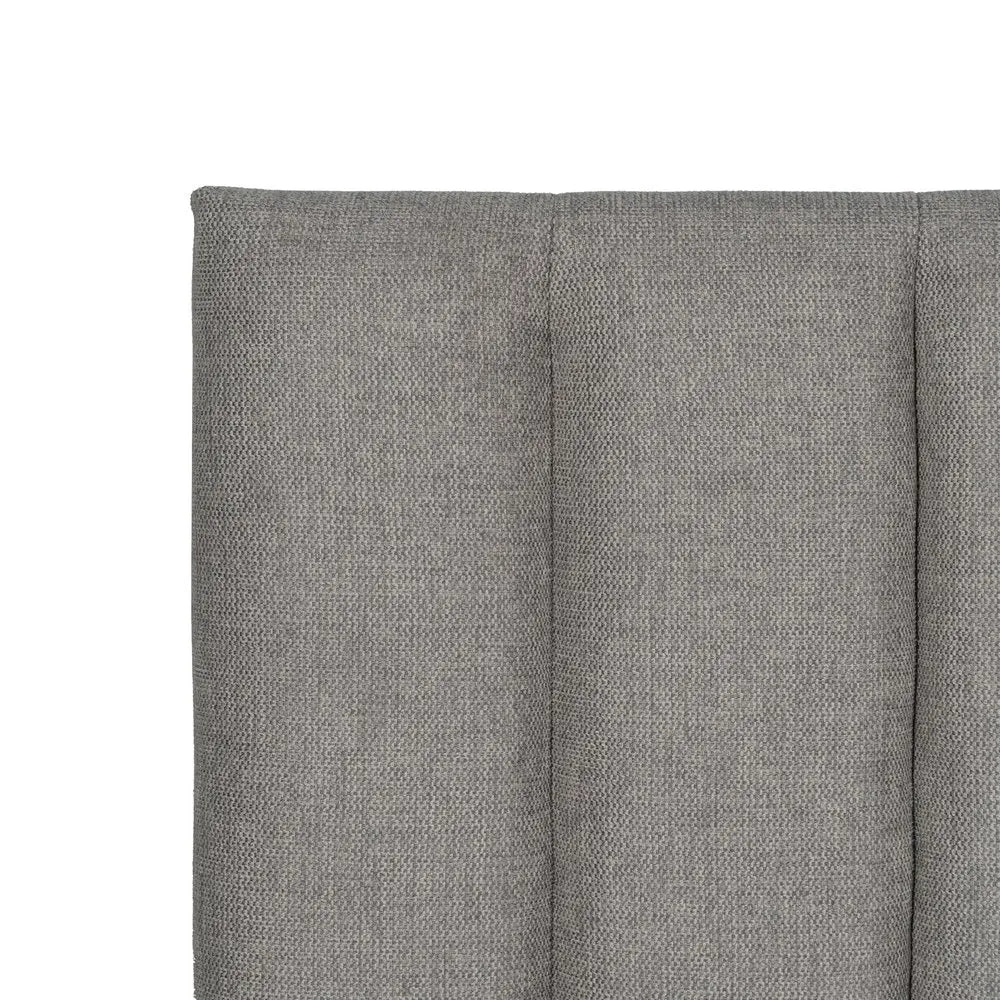 Amaia grey upholstered headboard with vertical channels, 190 cm wide, ideal for king or queen size beds, modern fabric design