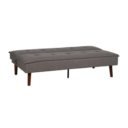Marti Sofa Bed Grey Metal-Wood with tufted seat and wood legs in folded sofa position