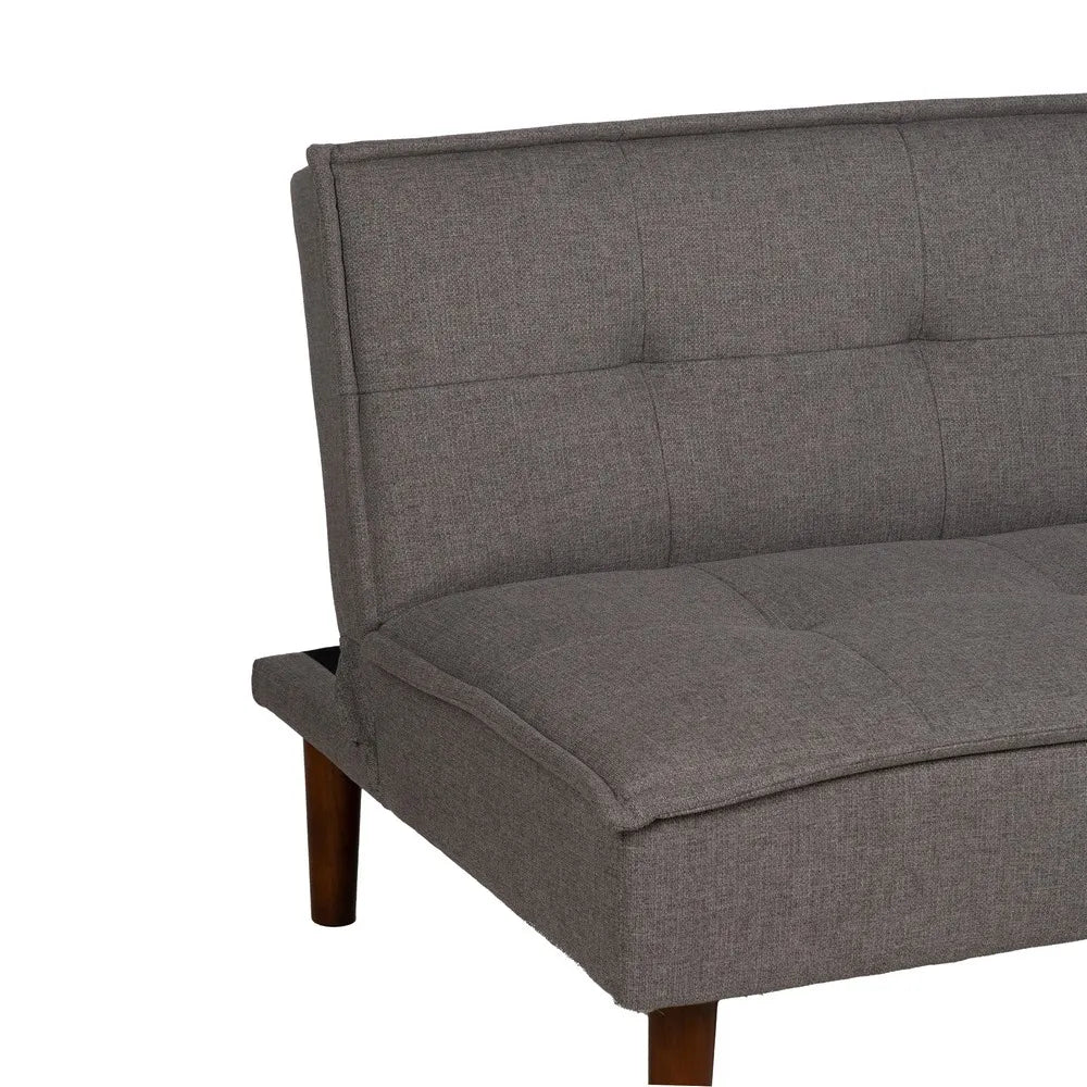 Marti Sofa Bed Grey Metal-Wood with tufted seat and wood legs in folded sofa position