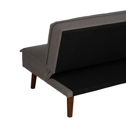 Marti Sofa Bed Grey Metal-Wood with tufted seat and wood legs in folded sofa position