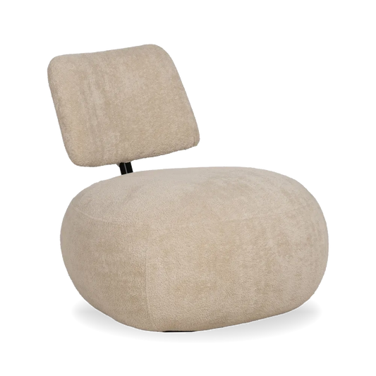 FRED fabric lounge chair with rounded seat and black metal back support from AK Interior Living