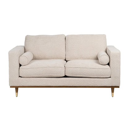 Manuel 2-Seater Sofa Beige Weave-Wood with textured fabric and wooden legs