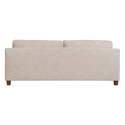 Gael 3 Seater Sofa Beige Weave-Wood with soft fabric cushions and wooden legs, 221 cm wide