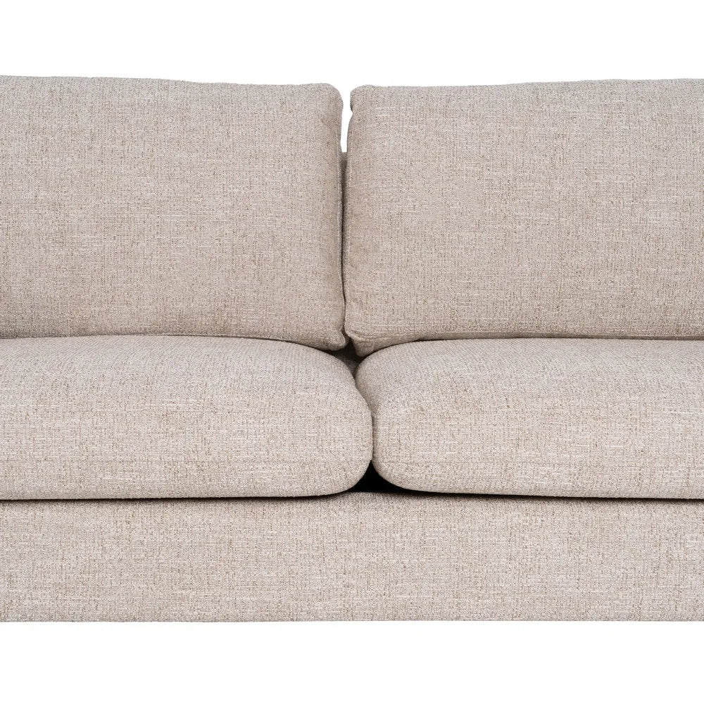 Gael 3 Seater Sofa Beige Weave-Wood with soft fabric cushions and wooden legs, 221 cm wide