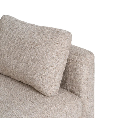 Gael 3 Seater Sofa Beige Weave-Wood with soft fabric cushions and wooden legs, 221 cm wide