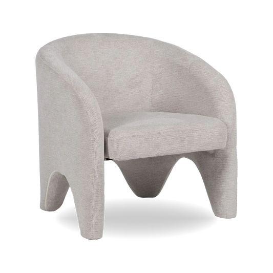SORC modern curved armchair with fully upholstered frame and integrated legs