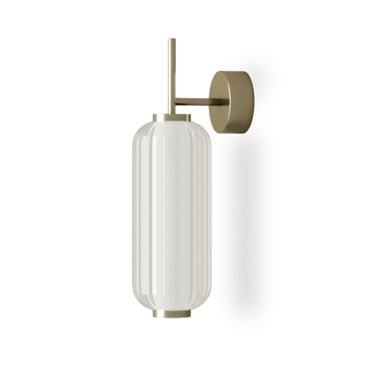 AMY Wall Lamp in matte black with striped glass or antique gold with opal acrylic shade