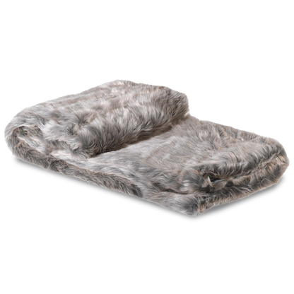 LEBRON Large silver shimmer faux fur throw blanket with luxurious texture.