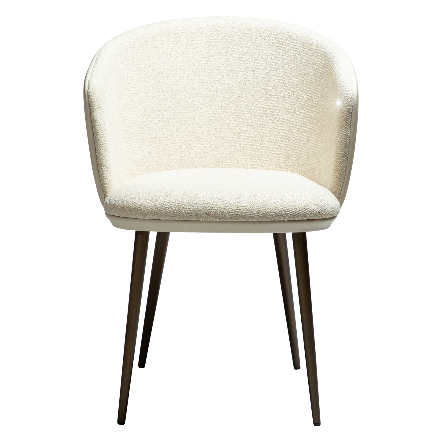CRISTIANO Armchair in Frosted almond bouclé fabric with antique brass metal legs, combining elegance and comfort