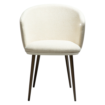 CRISTIANO Armchair in Frosted almond bouclé fabric with antique brass metal legs, combining elegance and comfort