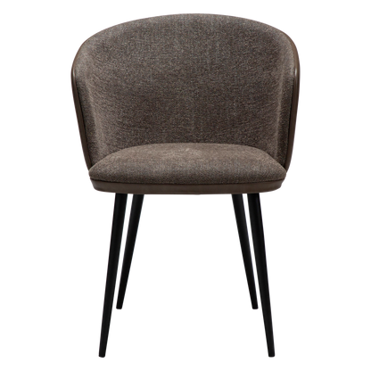 CRISTIANO Armchair in major brown bouclé fabric and faux leather, with black metal conical legs for modern interiors