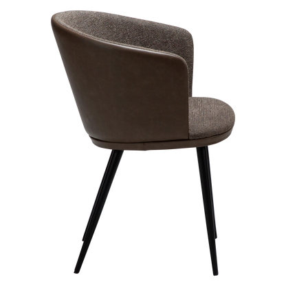 CRISTIANO Armchair in major brown bouclé fabric and faux leather, with black metal conical legs for modern interiors