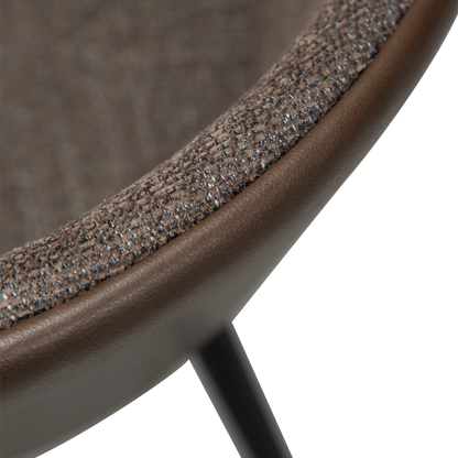 CRISTIANO Armchair in major brown bouclé fabric and faux leather, with black metal conical legs for modern interiors