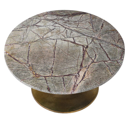 KRISTEN Green marble coffee table with antique brass base, luxurious veining, and polished surface for an elegant living room centerpiece.