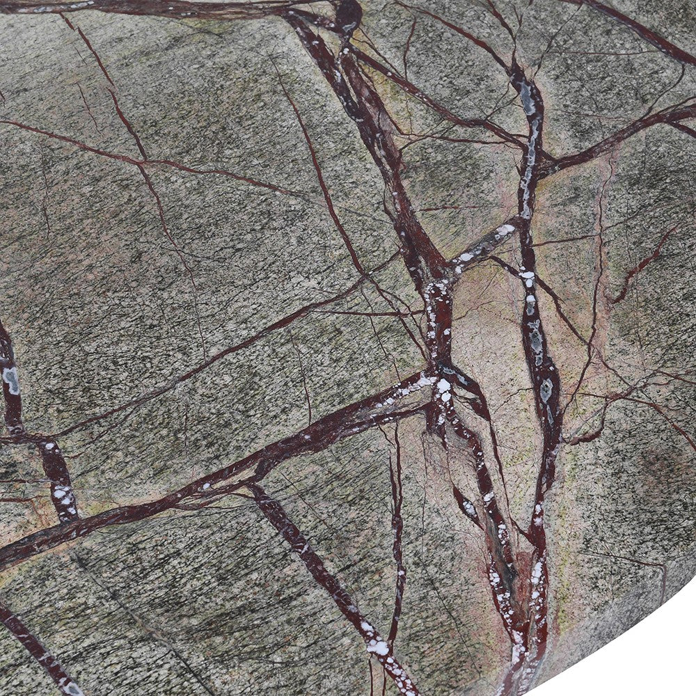 KRISTEN Green marble coffee table with antique brass base, luxurious veining, and polished surface for an elegant living room centerpiece.