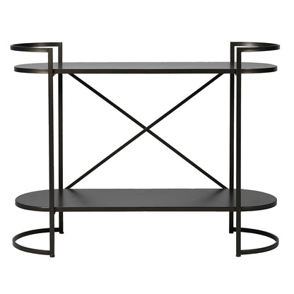 BILLIE Aged Black Shelf Unit with two-tier storage and curved edge design