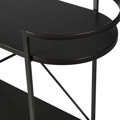 BILLIE Aged Black Shelf Unit with two-tier storage and curved edge design