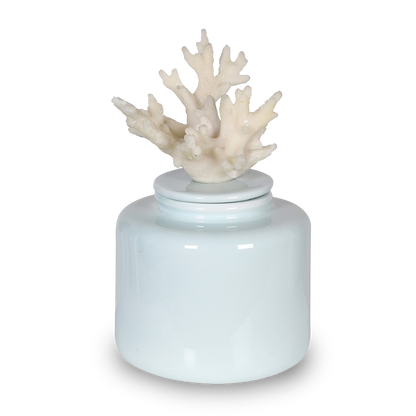 CHRIS Coral Pale Blue Lidded Jar with ocean-inspired design and decorative coral lid