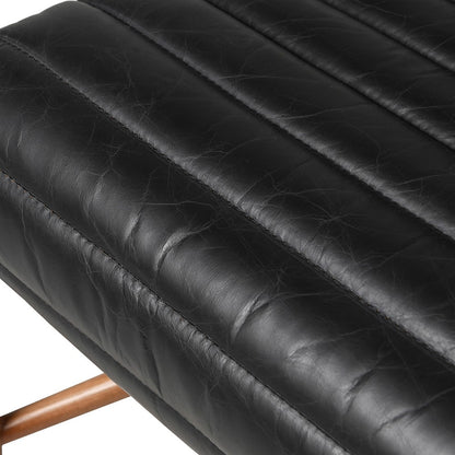 JASON Black Ribbed Leather Armchair with walnut wood frame, sleek mid-century modern design, and premium black ribbed leather upholstery.
