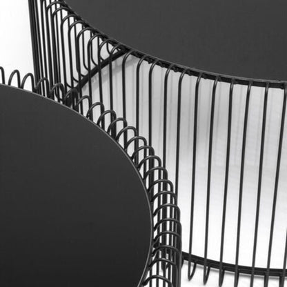 BEN Black Wire Coffee Table Set with glass tops and minimalist wireframe bases (set of 2).
