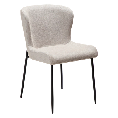 Kim Chair in grey cashmere bouclé fabric with black metal legs, designed by Sanne Protin