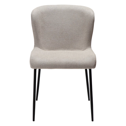 Kim Chair in grey cashmere bouclé fabric with black metal legs, designed by Sanne Protin