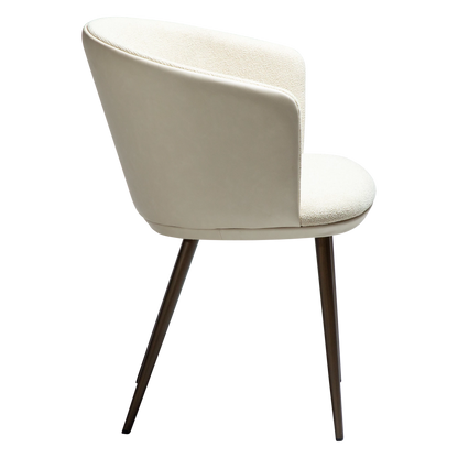 LIONEL Armchair in Frosted almond bouclé fabric with antique brass metal legs, combining elegance and comfort