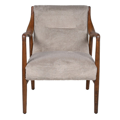 CARDI Oak Accent Chair with plush fawn-colored upholstery and solid oak frame, perfect for modern and classic interiors.