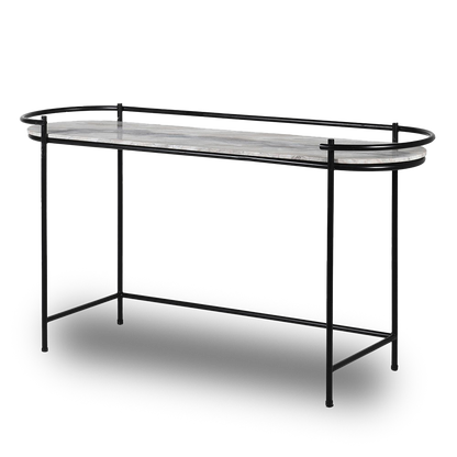 Large SHAK Marble Top Console Table with black metal frame