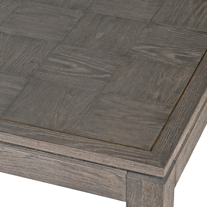 MIREDA Square Dining Table in oak with brass inlay details, perfect for adding a modern yet retro touch to your dining area