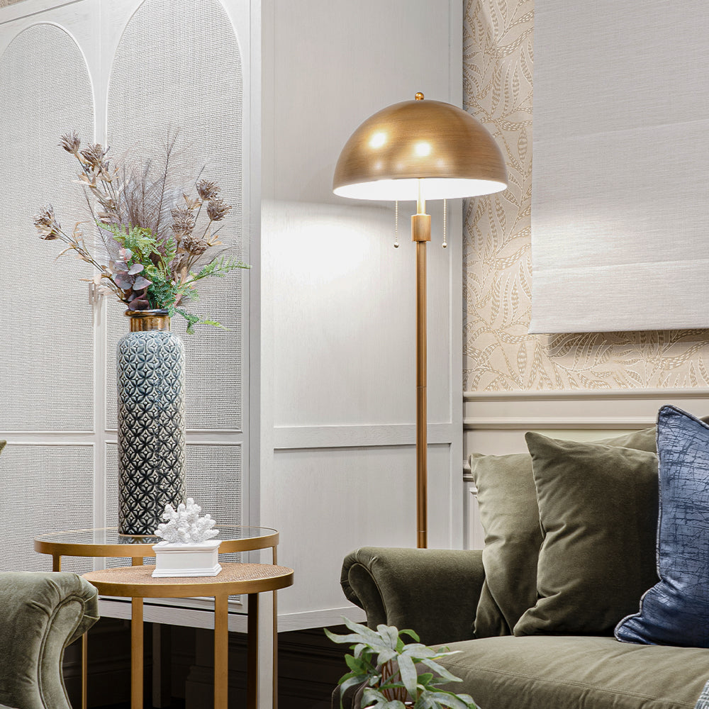 DAKOTA Gold Dome Floor Lamp with a luxurious marble base, providing elegant and sophisticated lighting for any room