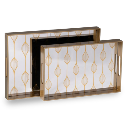 Imogen silver-gold decorative tray set with geometric pattern on mirrored surface