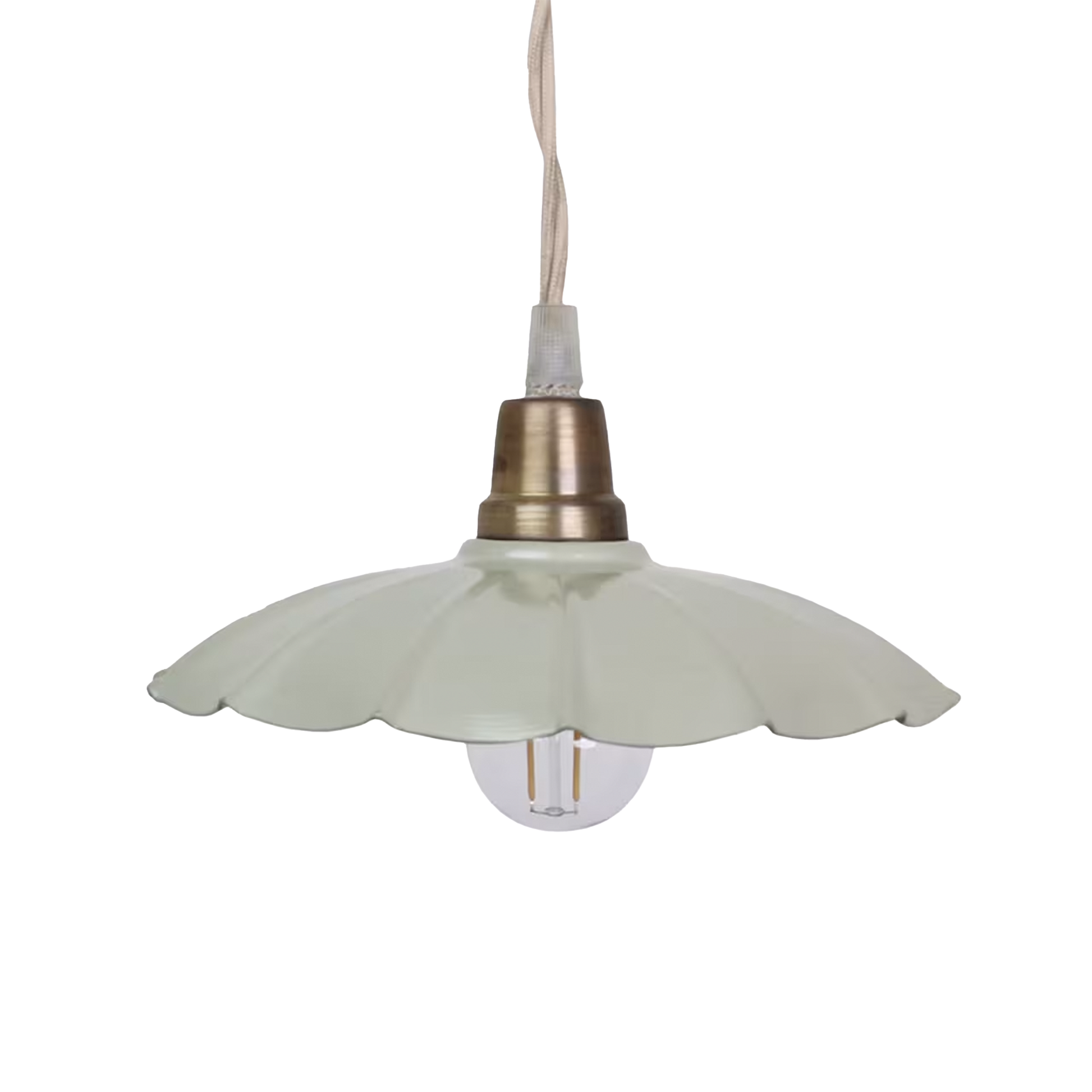 Valeria Pendant Lamp in vintage green – compact iron hanging light with scalloped shade and antique brass fixture