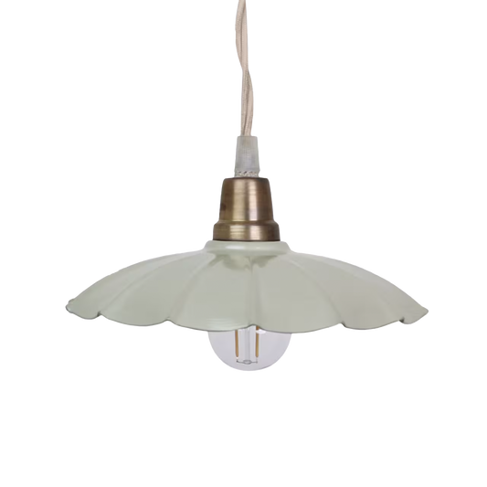 Valeria Pendant Lamp in vintage green – compact iron hanging light with scalloped shade and antique brass fixture