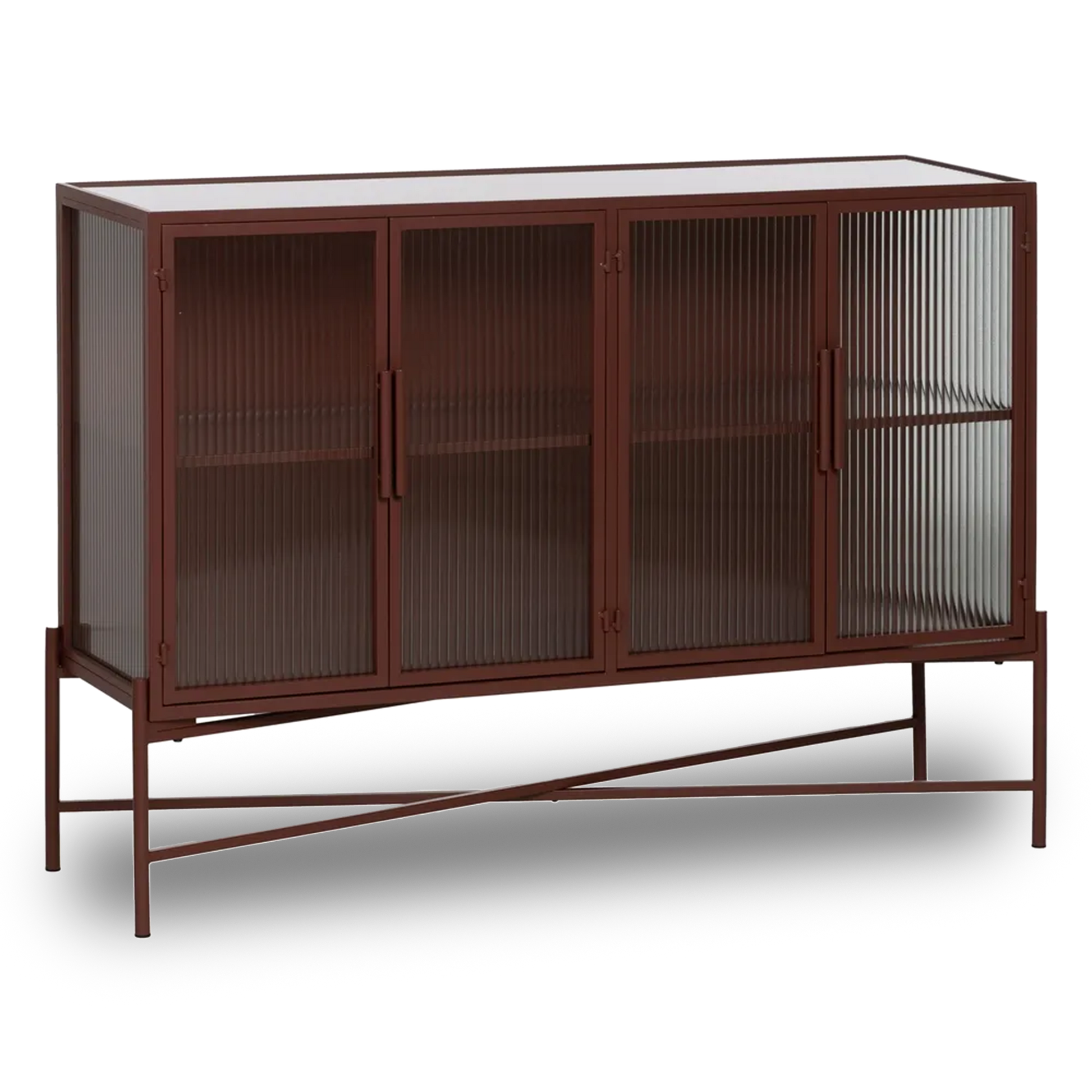 Manuel buffet with tile-colored metal frame and ribbed glass doors in a modern interior
