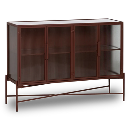 Manuel buffet with tile-colored metal frame and ribbed glass doors in a modern interior