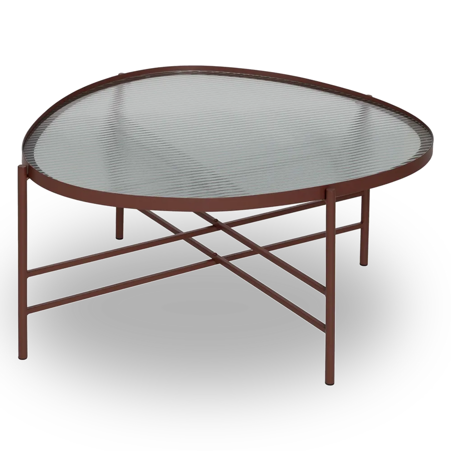 Alejandro tile-colored metal coffee table with ribbed glass top in a contemporary setting