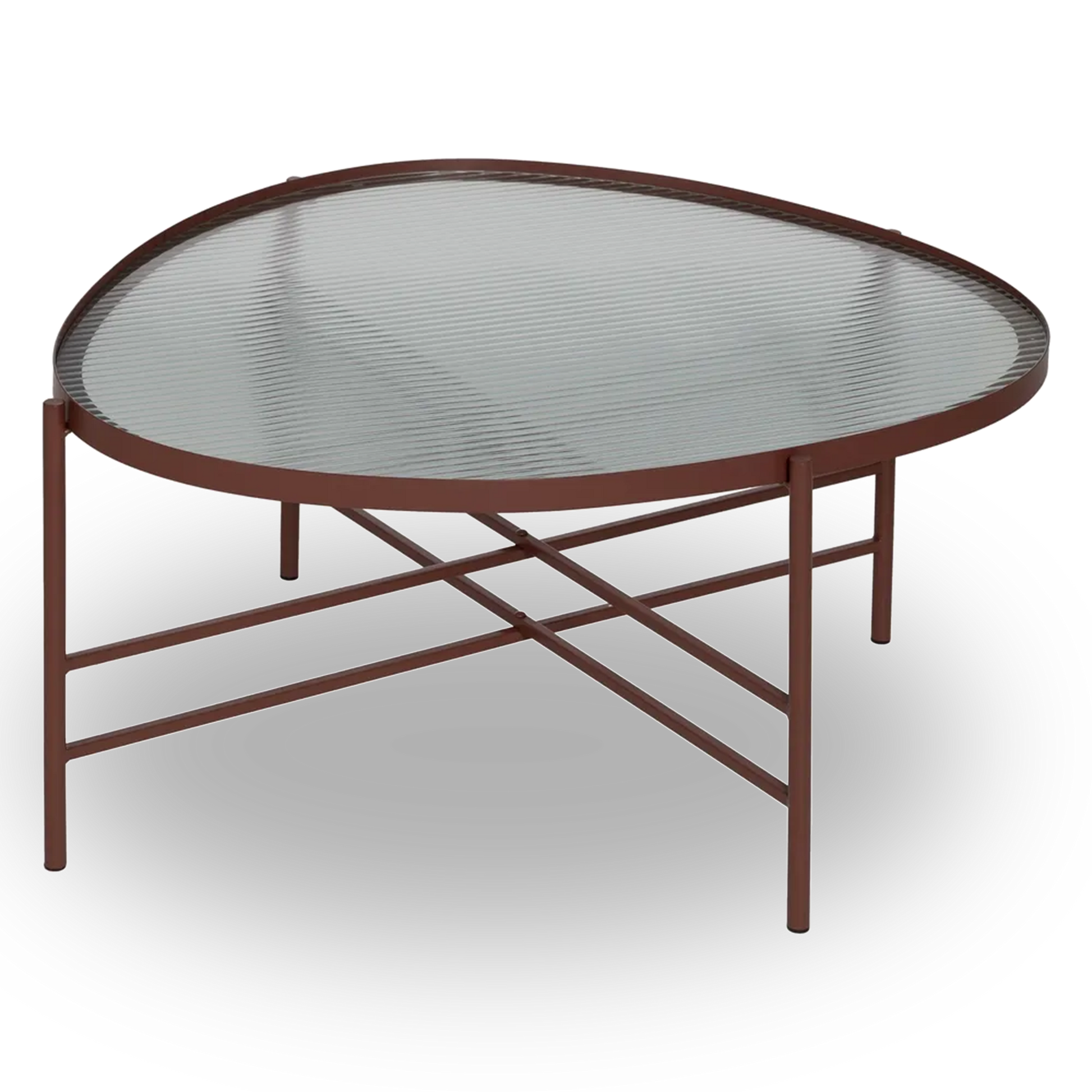 Alejandro tile-colored metal coffee table with ribbed glass top in a contemporary setting